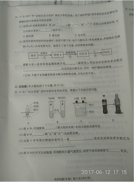 2017年重庆市中考化学试题（B卷） 5